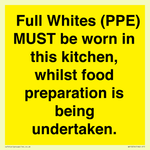  Full Whites (PPE) MUST be worn in this kitchen, whilst food preparation is being undertaken.